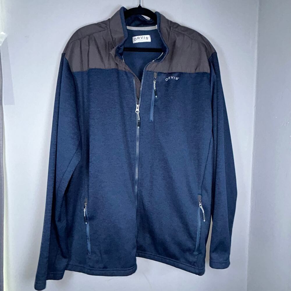 Orvis Blue & Gray Bonded Mesh Full Zip Fleece Jacket, Mens XXL